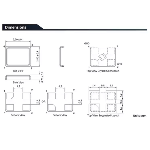 322512M1626m Passive Crystal Oscillator 8M25m24M27M32m3020MHZ SMD Crystal Oscillator 4P 322525MHZ