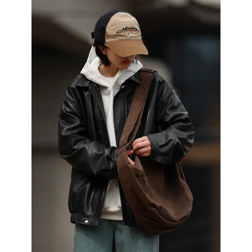 Tianqi Century Supermarket Leather Jacket American Lapel Leather Jacket Short Jacket Retro Spring and Autumn Style Men and Women Casual Brown Spring and Autumn Style S