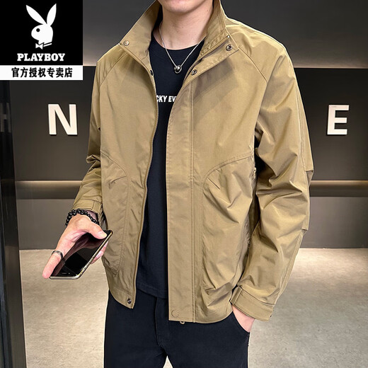 Playboy (PLAYBOY) men's jacket new style 2026 trendy brand handsome workwear stand collar jacket men's spring and autumn casual short top red 1961 M recommended 90-110Jin Jin equals 0.5 kg
