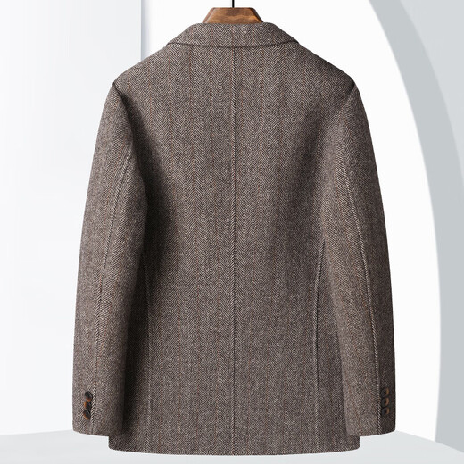 New autumn and winter double-sided woolen suit jacket men's autumn and winter business casual suit top, coffee color XL (180)