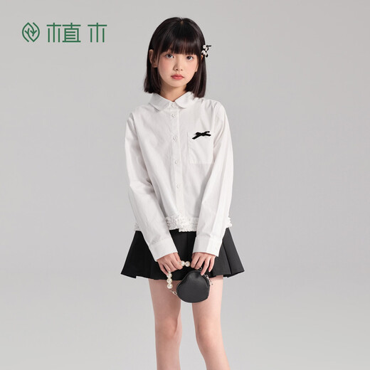 Ueki miu college style girls' shirt pure cotton children's long-sleeved shirt bow spring and autumn white 120
