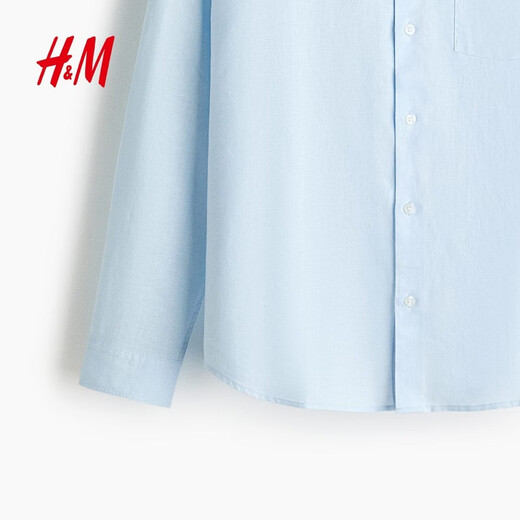 H&M 2026 new spring men's casual fit linen blend shirt 1307417 light blue S 170/92