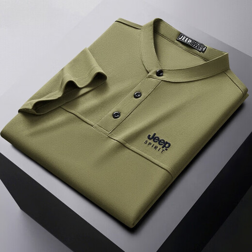 JEEP SPIRIT Jeep stand-up collar short-sleeved t-shirt men's summer men's wear 2026 new casual sports half-sleeved tops dad wear royal blue 4XL weight 176-190Jin Jin equals 0.5 kg)