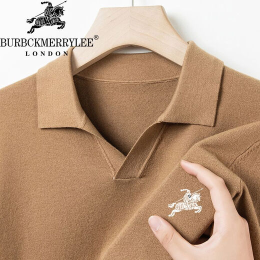 B PRORSUM Burberry Men's Autumn and Winter New Wool Sweater Men's Lapel Casual Warm Basement Pin Pearl White XL 135-155Jin Jin is equal to 0.5 kg