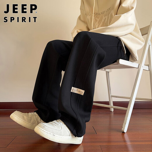 JEEP SPIRIT Jeep pants men's casual pants men's spring and autumn loose straight sportswear trousers black L