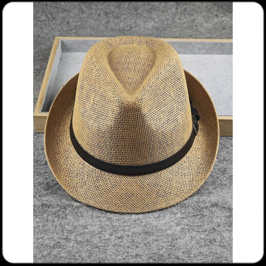 Top hat for middle-aged and elderly men, high-end stiff and stylish straw top hat, British style jazz hat, large head circumference, men's hat, summer, khaki, large size 59-60cm