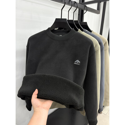 K-Boxing high-end all-in-one velvet men's sweatshirt round collar warm winter velvet thickened double-sided Austrian grain fleece bottoming shirt top green velvet thickened 4XL 185-200Jin Jin equals 0.5 kg