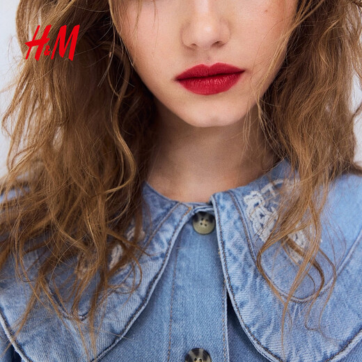 H&M Women's Shirt 2026 Spring New Collared Denim Fashion Trend Short Denim Jacket 1316675 Light Denim Blue/Flower XS 155/80