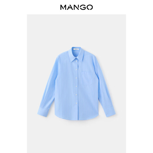 MANGO Women's Shirt 2026 Spring New Classic Casual Striped Print Commuting Shirt Blue S