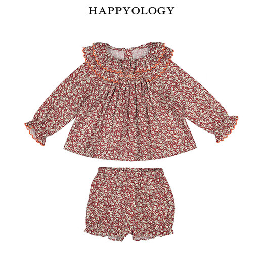 Happyology British autumn tops children's suit handmade smock embroidered shirt printed long sleeves
