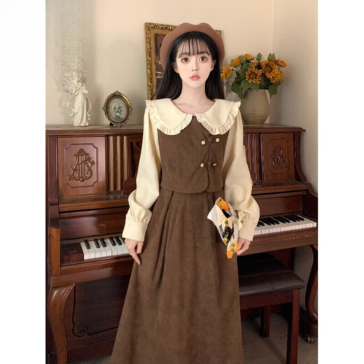 Mumuwu (mumuwu) 15 junior high school students, girls, 12 years old, 2026 autumn and winter new style dolls with fake two-piece French dress, long sleeves, picture color 165 S 70-90Jin Jin is equal to 0.5 kg