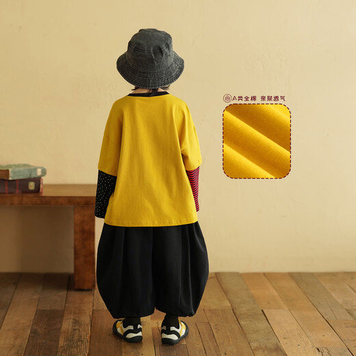 Yantaijia children's clothing boys pure cotton category A long-sleeved T-shirt 2026 spring baby fake two-piece top children's white T-shirt yellow 100