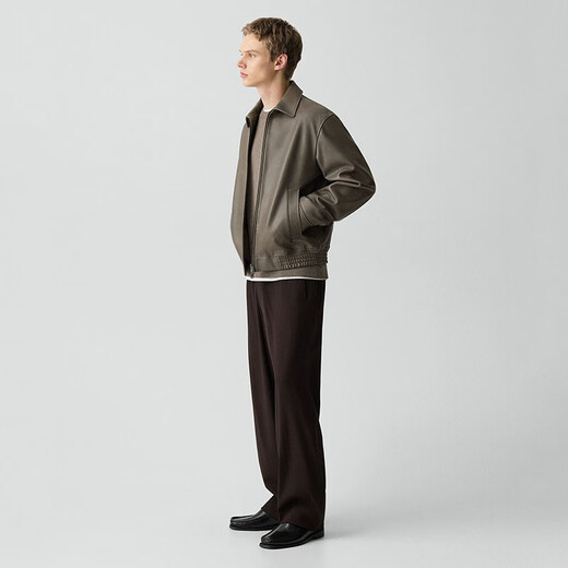 THEORY Men's Wyatt Leather Zip Jacket Simple Business Commuting Casual Leather Jacket Morel Color XS