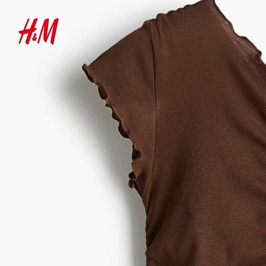 H&M 2026 Spring New Women's Draped Cotton Top 1320809 Brown XL 175/116
