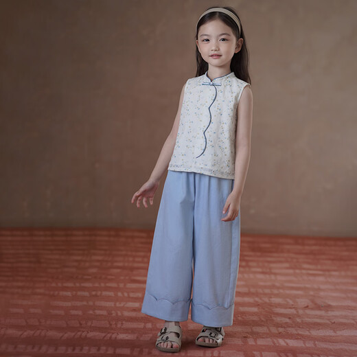 Hacikis hacikis children's clothing 25 summer new children's vest cheongsam collar new Chinese tops girls sleeveless shirts for middle and large children