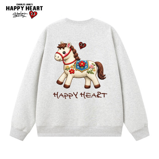 Charles Heart-filled Starry Horse Year of the Horse Sweatshirt Casual Couple New Year's New Loose Clothes Same Style for Men and Women Light Floral Gray (bronzing) XS