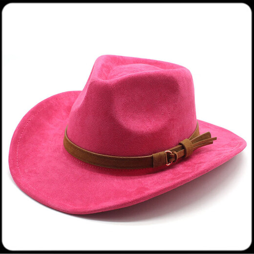 Cowboy Hat New European and American Style Woolen Hat Suede Men and Women Couple Hat Woolen Western Cowboy Hat Customized Rose Red Suede M (56-59cm)