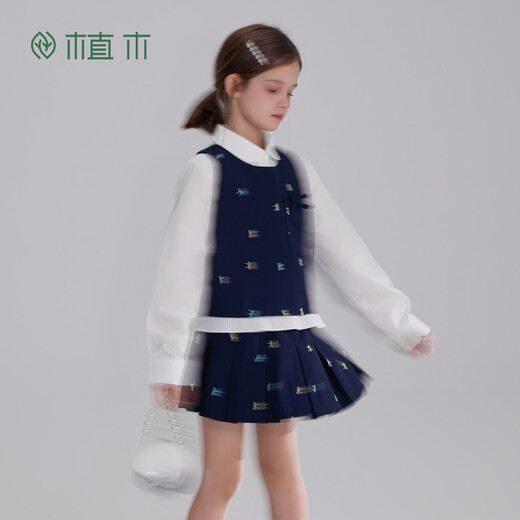 Ueki miu college style girls' shirt pure cotton children's long-sleeved shirt bow spring and autumn white 120