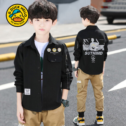 G.duck Boys' Shirt Long Sleeve 2026 New Children's Shirt Spring and Autumn Style Medium and Large Children's Little Boys Thin Autumn Clothes Trendy and Handsome Blue 140 cm