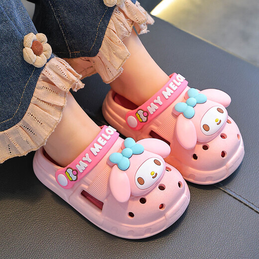 Hafeizhu Sanrio Kurumi children's hole-in-the-wall slippers, summer cute non-slip outer wear for boys and girls, children's toe-cap sandals, melon red Melody size 24/25 (shoe inner length 15CM)