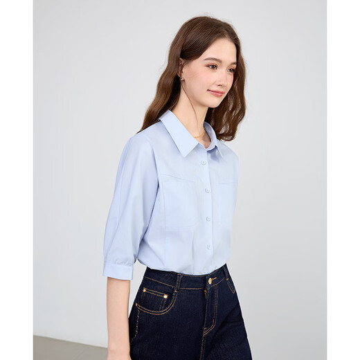 Betu women's 2026 spring and summer new trendy high-end shirt bat-style six-quarter sleeve lazy top 2602T33 blue L