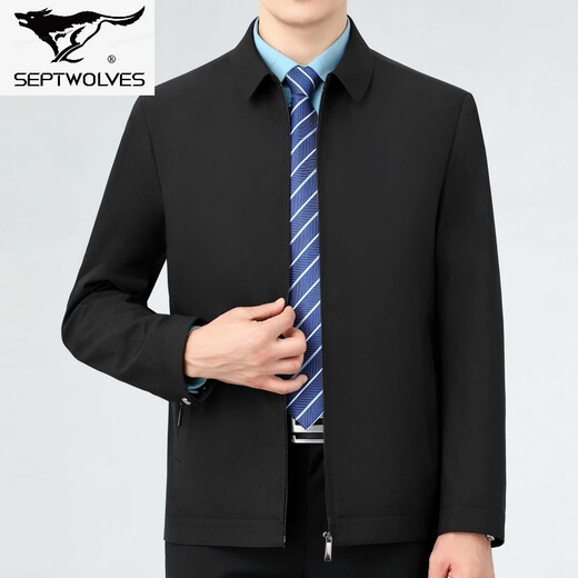 Septwolves new jacket spring and autumn work wear middle-aged business casual mulberry.silk.silk jacket dad lapel men's 2218 dark blue lapel (pocket with zipper) S 165/46