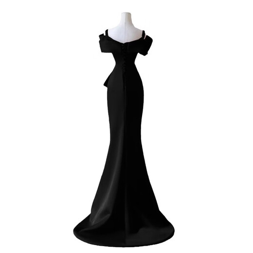 UKUHPK one-shoulder black evening dress 2026 banquet-style fishtail skirt light luxury niche host dress black tail XL