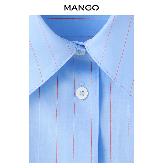 MANGO Women's Shirt 2026 Spring New Classic Casual Striped Print Commuting Shirt Blue S