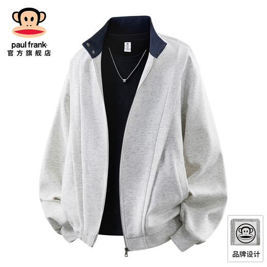 Big Mouth Monkey (paul frank) American contrasting color stand-up collar cardigan sweatshirt for men spring and autumn new fashion brand loose casual versatile comfortable sports top white floral gray spring new product M recommended 90-110Jin Jin equals 0.5 kg