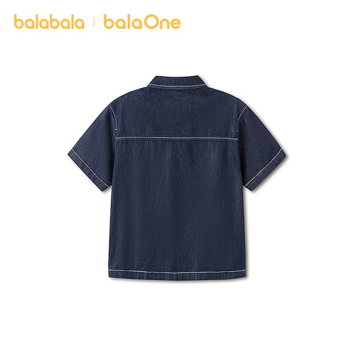 Bala Bala One boys short-sleeved shirt children's middle and large children's denim 2026 new summer versatile denim dark blue 88301 160