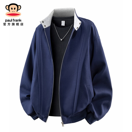 Big Mouth Monkey (paul frank) American contrasting color stand-up collar cardigan sweatshirt for men spring and autumn new fashion brand loose casual versatile comfortable sports top white floral gray spring new product M recommended 90-110Jin Jin equals 0.5 kg