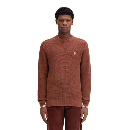 Fred Perry men's sweatshirt warm and breathable cotton texture spring and autumn daily sweater casual dark brown one size | L