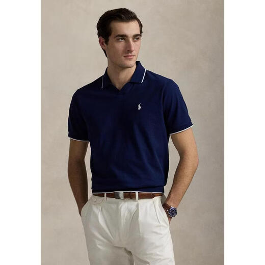 RALPH LAUREN Ralph Lauren men's POLO breathable sweat-absorbent short-sleeved daily commuter men's business coastal beige/white one size fits all | S