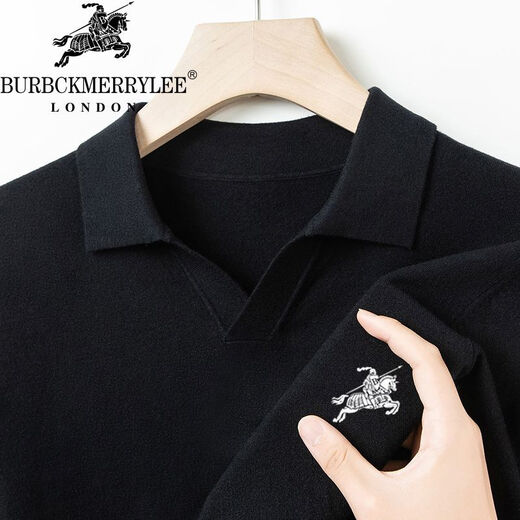 B PRORSUM Burberry Men's Autumn and Winter New Wool Sweater Men's Lapel Casual Warm Basement Pin Pearl White XL 135-155Jin Jin is equal to 0.5 kg