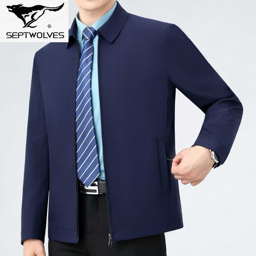 Septwolves new jacket spring and autumn work wear middle-aged business casual mulberry.silk.silk jacket dad lapel men's 2218 dark blue lapel (pocket with zipper) S 165/46