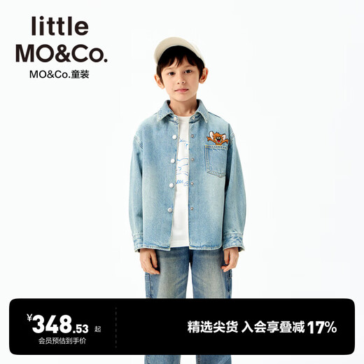 Little MO&Co. Tom and Jerry joint series little moco children's clothing 25 autumn clothing children's cool and antibacterial denim shirt denim blue 140 140/68