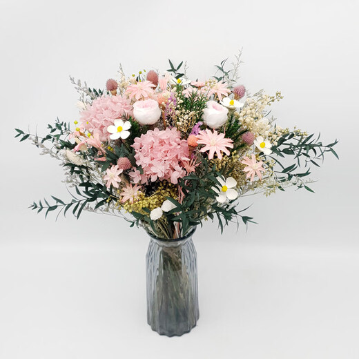 永生花干花大花束真花满天星绣球粉色玫瑰客厅餐桌装饰摆件样板间 奥斯汀-不含瓶 干花包