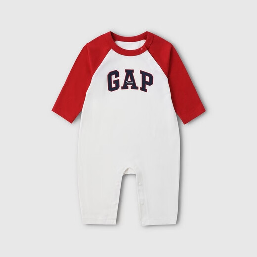 Gap Gap Infant and Toddler 2026 Spring New Cotton Logo Printed Raglan Sleeve Jumpsuit Children's Clothing 861492 Red 66cm (3-6 months) Asian size
