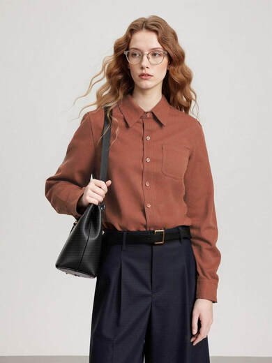 Basic House/Baijiahao Retro Brown Long Sleeve Shirt Women's 2026 Spring New POLO Collar Bottoming Shirt Caramel Brown S