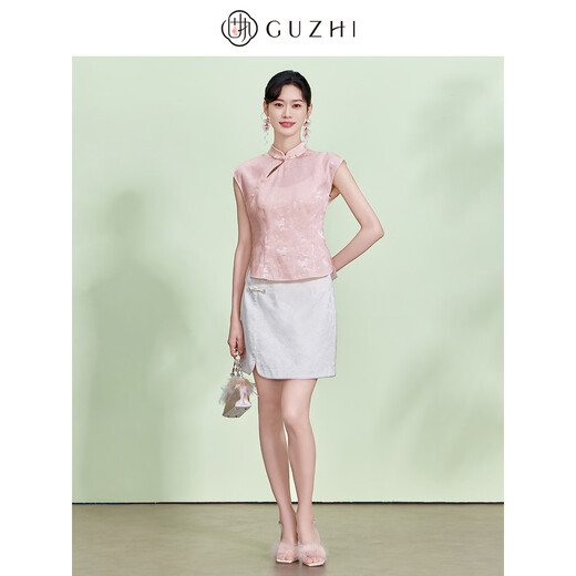 OBSTINATE OBSTINATE 2026 summer new style new Chinese jacquard side-breasted sleeveless short shirt for women pink S