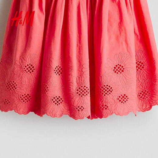 H&M2026 Spring New Children's Clothing Children's Girls Hollow Embroidered Cotton Dress 1339465 Raspberry Red 110 110/56 (2-4Y)