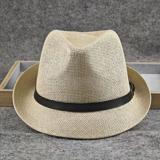 Top hat for middle-aged and elderly men, high-end stiff and stylish straw top hat, British style jazz hat, large head circumference, men's hat, summer, khaki, large size 59-60cm