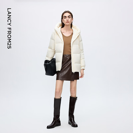 Langzi Langzi Basic Wardrobe Qingyu 45 Yun 90 White Goose Down Hooded Short Down Jacket Winter New Style White S