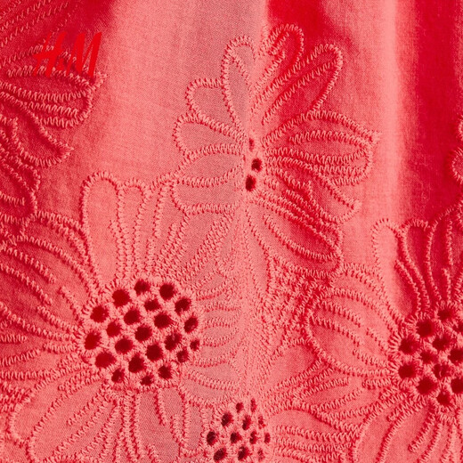 H&M2026 Spring New Children's Clothing Children's Girls Hollow Embroidered Cotton Dress 1339465 Raspberry Red 110 110/56 (2-4Y)
