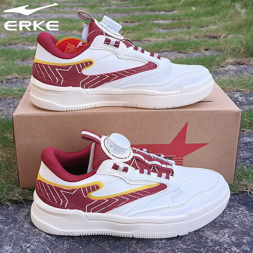 Hongxing Erke (ERKE) children's shoes, sneakers for boys and middle-aged children, non-slip, wear-resistant, lightweight and breathable sports shoes, spring new white shoes, casual travel shoes, microcrystalline white/Bordeaux red 33
