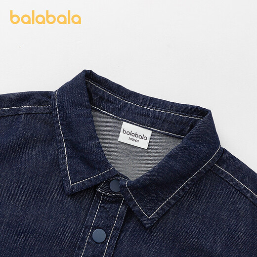 BALABALA balaOne Balabala boys short-sleeved shirt children's middle and large children's denim 2026 new summer versatile denim dark blue 88301 110