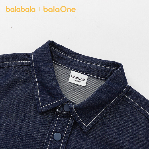 Bala Bala One boys short-sleeved shirt children's middle and large children's denim 2026 new summer versatile denim dark blue 88301 160