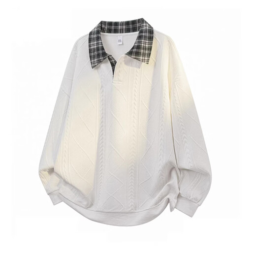 Playboy (PLAYBOY) fake two-piece 2026 new jacquard sweatshirt for men in spring and autumn contrasting plaid lapel polo shirt long-sleeved top beige XL weight 125-140Jin Jin equals 0.5 kg