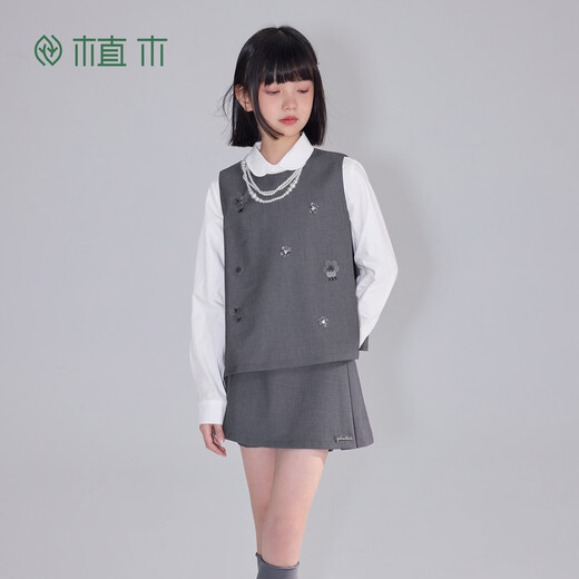 Ueki miu college style girls' shirt pure cotton children's long-sleeved shirt bow spring and autumn white 120