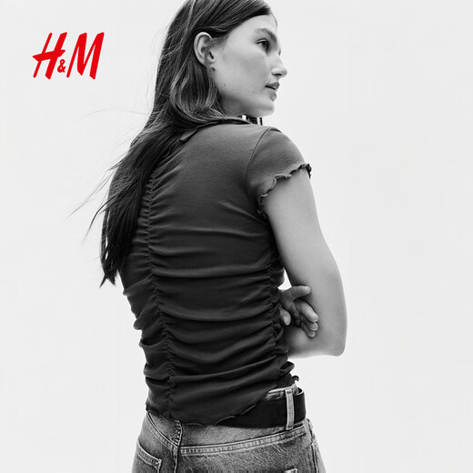 H&M 2026 Spring New Women's Draped Cotton Top 1320809 Brown XL 175/116